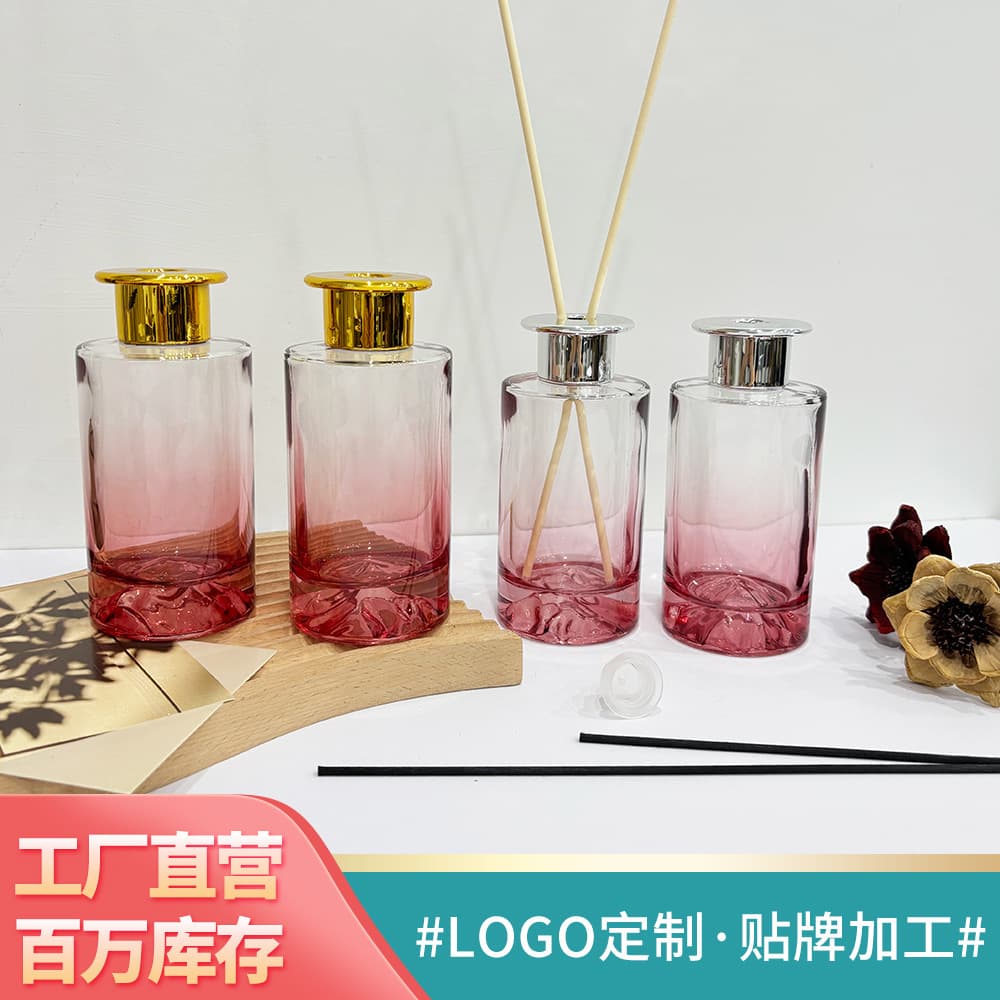 Wholesale 200ML glacier bottom cylindrical aromatherapy bottle, multi-color snow mountain top glass bottle, fire-free rattan volatile bottle essential oil