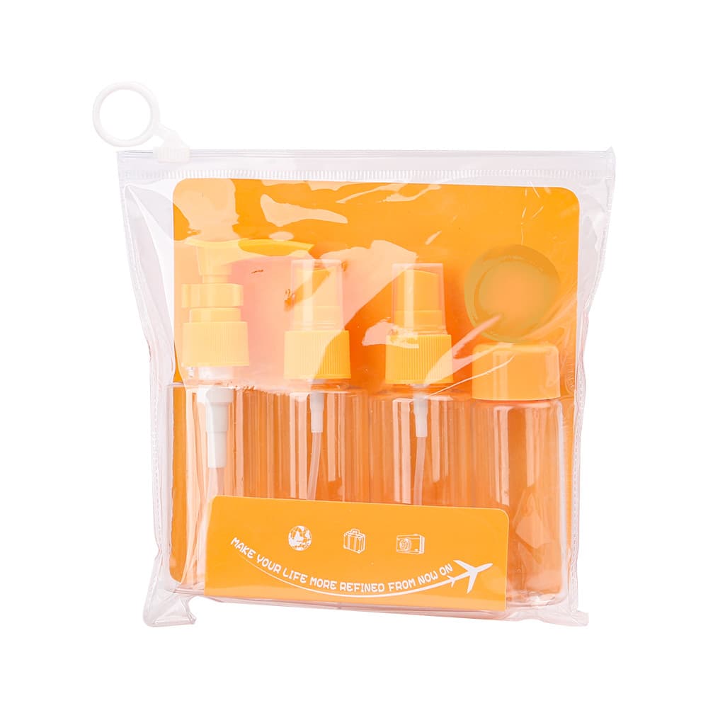 5-piece travel packaging bottle set, cosmetics and skin care product packaging empty bottle set, shampoo and shower packaging, travel