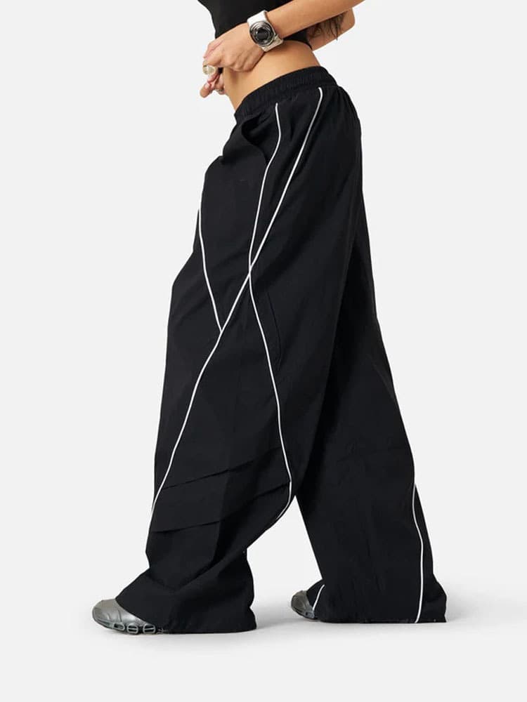 2025 New Cross-border Drop Shipping Men's Parachute Pants Cool Line Loose Wide-Leg Pants Unisex