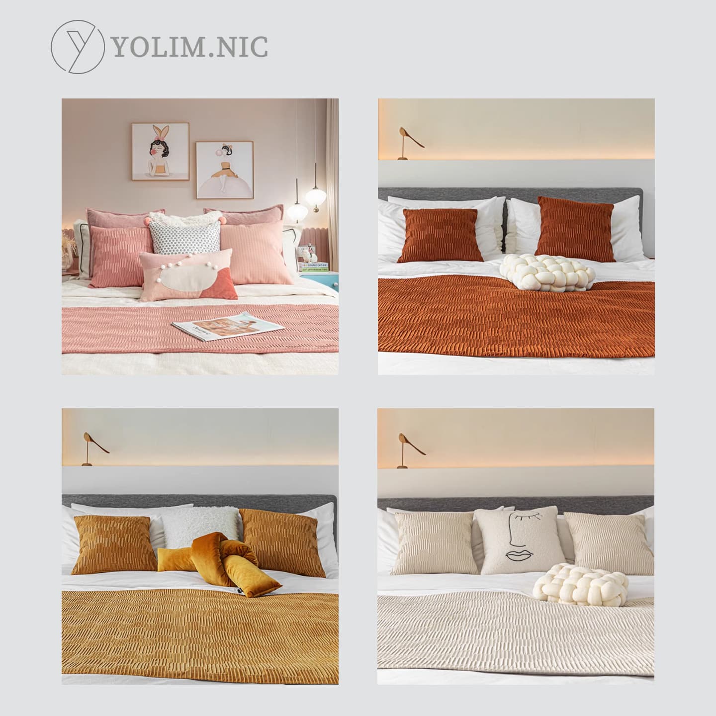 Caramel Solid Color B&B Model Room Soft Decoration Bed Runner, Nordic Style Headboard Cushion