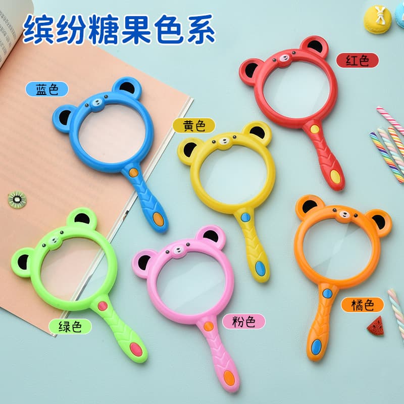 60MM Macaron Colored Cartoon Bear Handheld Magnifier Children's Exploration Science Education Wholesale Learning Experiment Toy