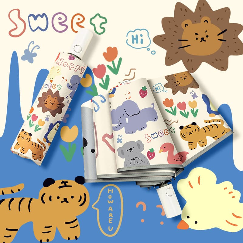 Safety anti-rebound children's umbrella, suitable for girls, primary school students, and boys, dual-purpose folding automatic umbrella for both sunny and rainy days.