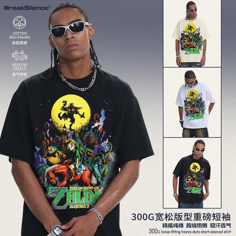 Zelda Legend of Zelda Anime Summer Solid Color Versatile Casual Cotton Heavyweight Short-Sleeve Washed Snowflake American T-Shirt