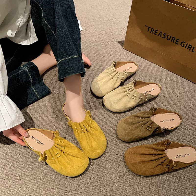 Women's Flat Birkenstock Shoes for Outer Wear 2025 New Spring and Summer Slip-On Toe-Cap Half Slippers Versatile Lazy Slippers