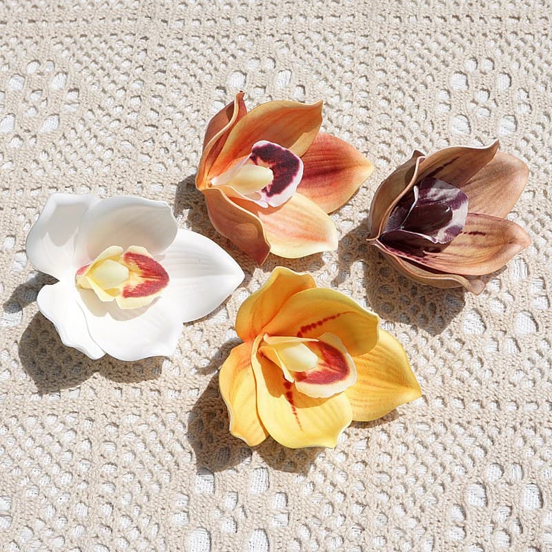 Artificial Flower 3D Printed Silicone Cotton Cymbidium Orchid Head, Popular Gift Headwear, Clothing Decoration, Exquisite Wedding