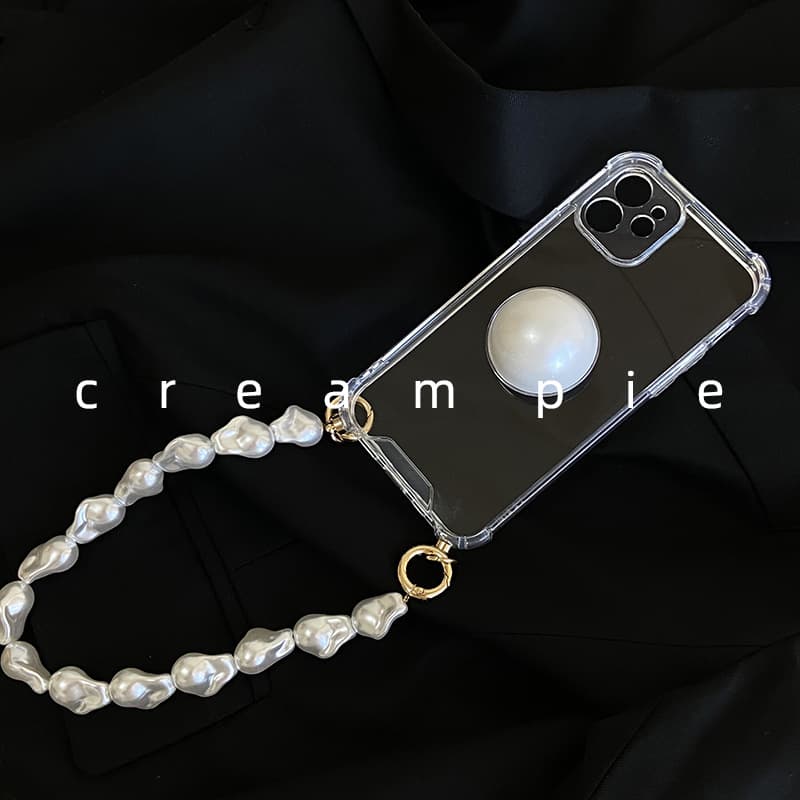 Exquisite creamy pearl hanging chain case suitable for iphone14 simple anti-fall 16promax niche 13 protective case