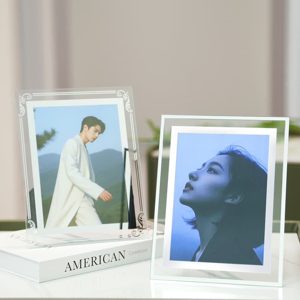 Wholesale crystal glass photo frames for photo studios, display frames for portrait photos, tabletop frames, two-tone printed family photo frames