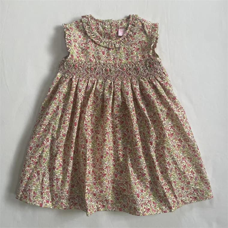 Girls Vintage Floral Print Dress 2026 New Style Pink Children's Dress Bestseller European American Childrenswear Factory