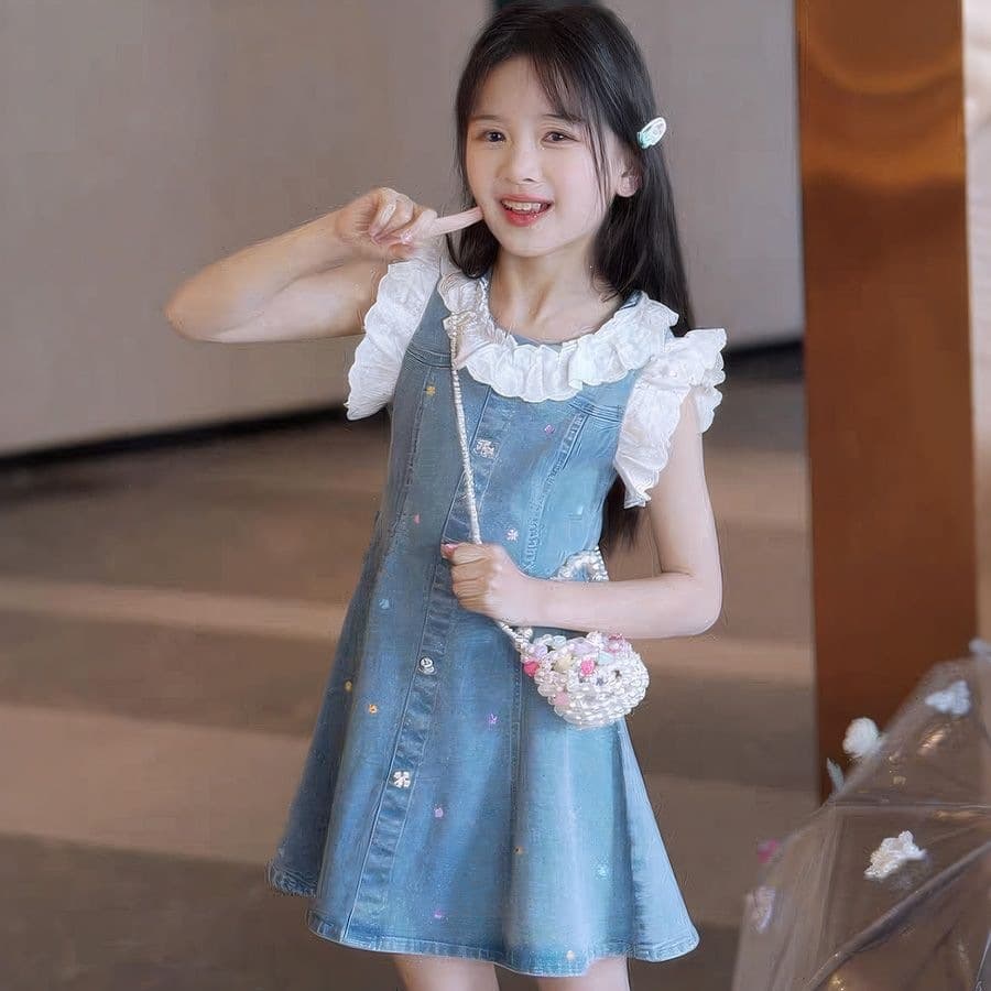 Girls Summer Denim Dress 2026 New Fashionable Princess Dress for Toddler and Big Kids