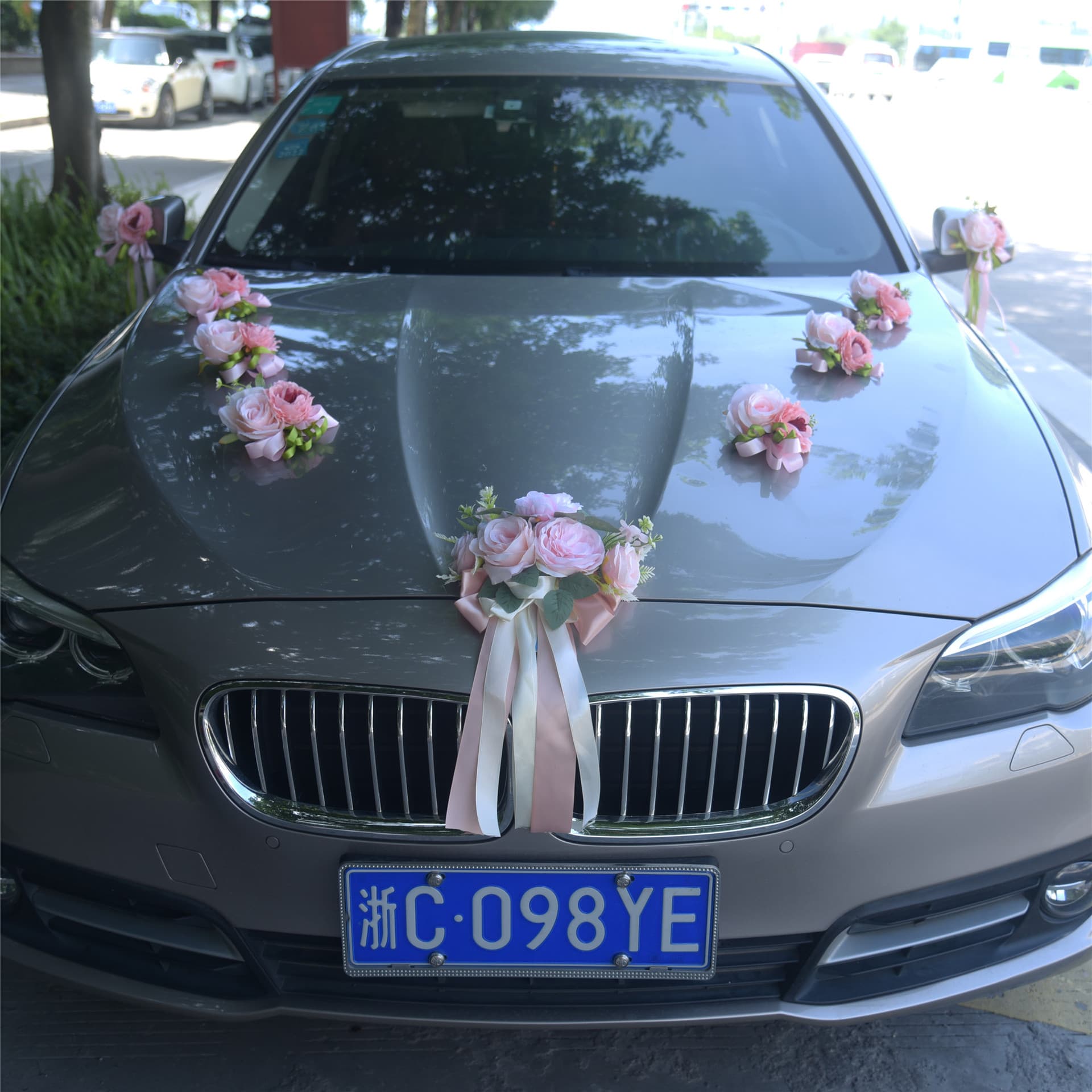 137 Wedding car front flower decoration, marriage supplies, main wedding car arrangement set in white, full set for secondary car team