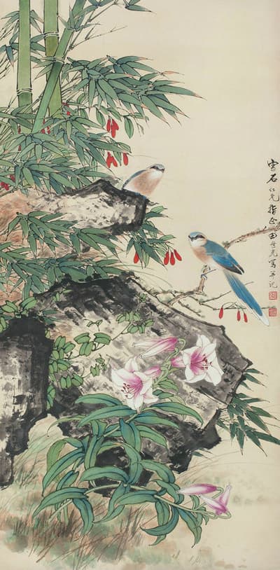 Birds Singing and Flowers Fragrant" by Tian Shiguang Celebrity Masterpiece Chinese Painting 40*81cm Free Shipping