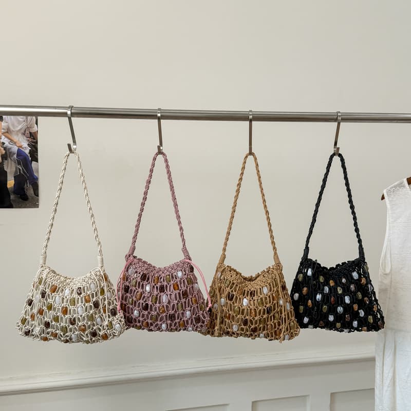 2026 New Handmade Wax Rope Woven Bag Shoulder Handbag Beaded Bag Fashion Trendy Small Bag Four Colors High Aesthetic Bag