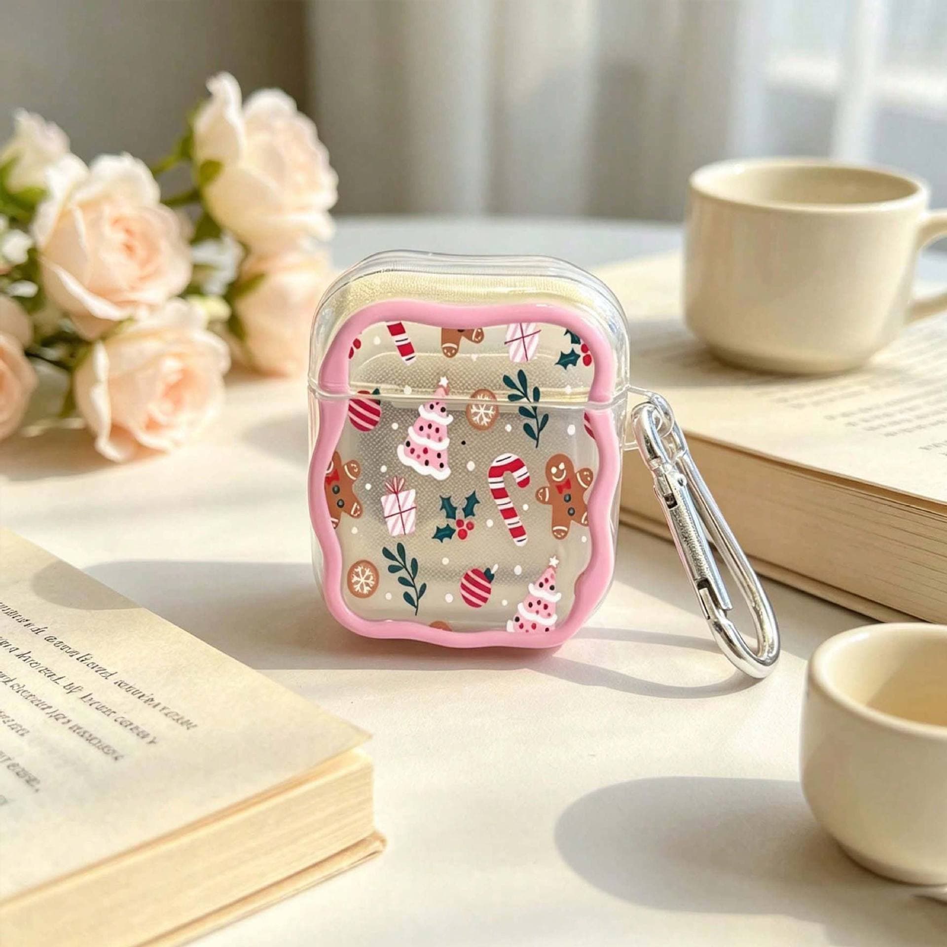 Gingerbread Man Christmas Tree Design Protective Case for Apple Bluetooth Earbuds, Shockproof Cover Compatible with Apple Bluetooth Earbuds