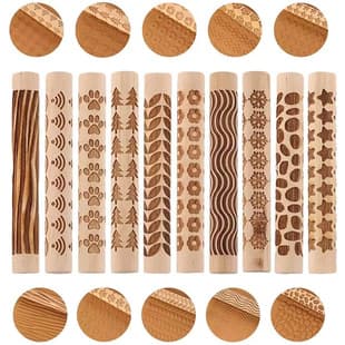 10-Piece Wooden Clay Texture Roller Set, Pottery Clay Pattern Embossing Stick, DIY Handmade Embossing Tool