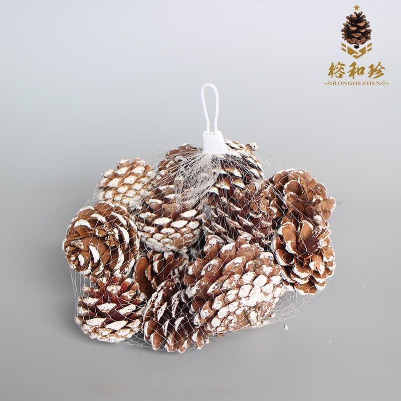 White Pinecone Christmas Ornament Mesh Bag Gift Wrapping Holiday Decor 12-Pack Christmas Gift Small Wooden