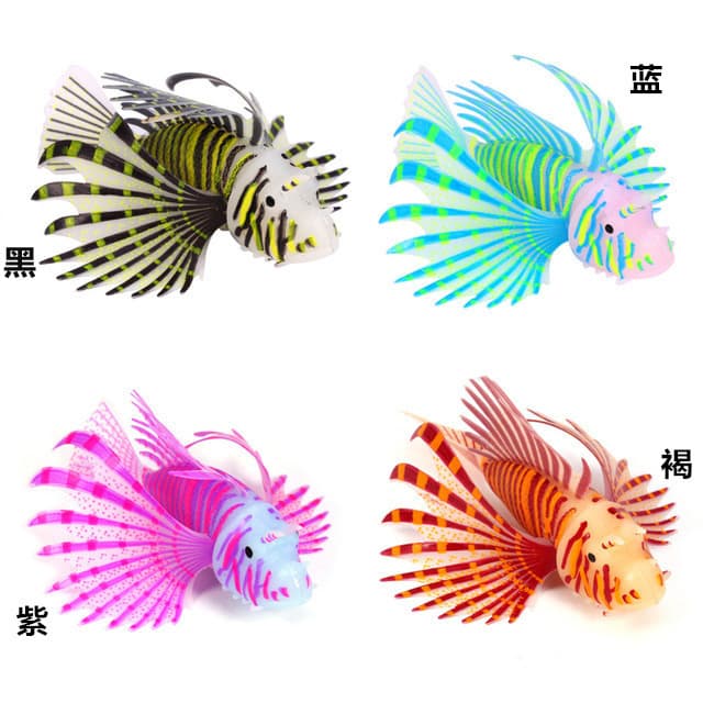 Aquarium Fish Tank Decorative Glowing Colorful Lionfish Simulation Fish Ornament with Suction Cup