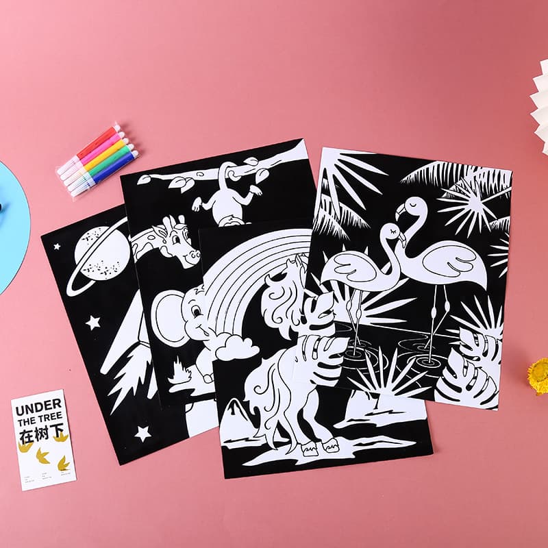 Foreign Trade Flocked Coloring Book, Gouache Pigment Doodle Paper, Children's Kindergarten Enlightenment Water-Activated Painting Book