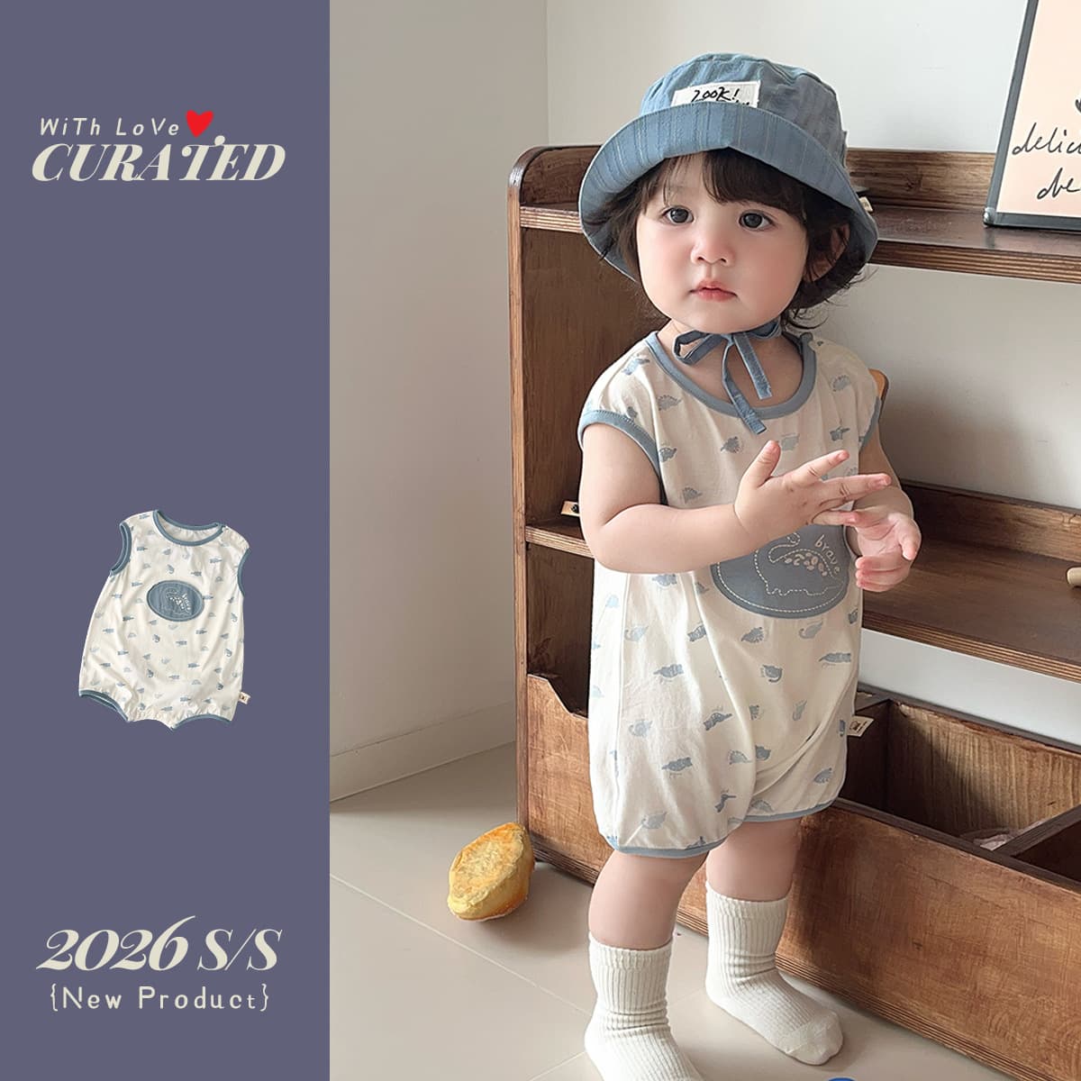 Baby summer clothes, baby jumpsuit, boys' short-sleeved cartoon bag, children's comfortable sleeveless going out clothes