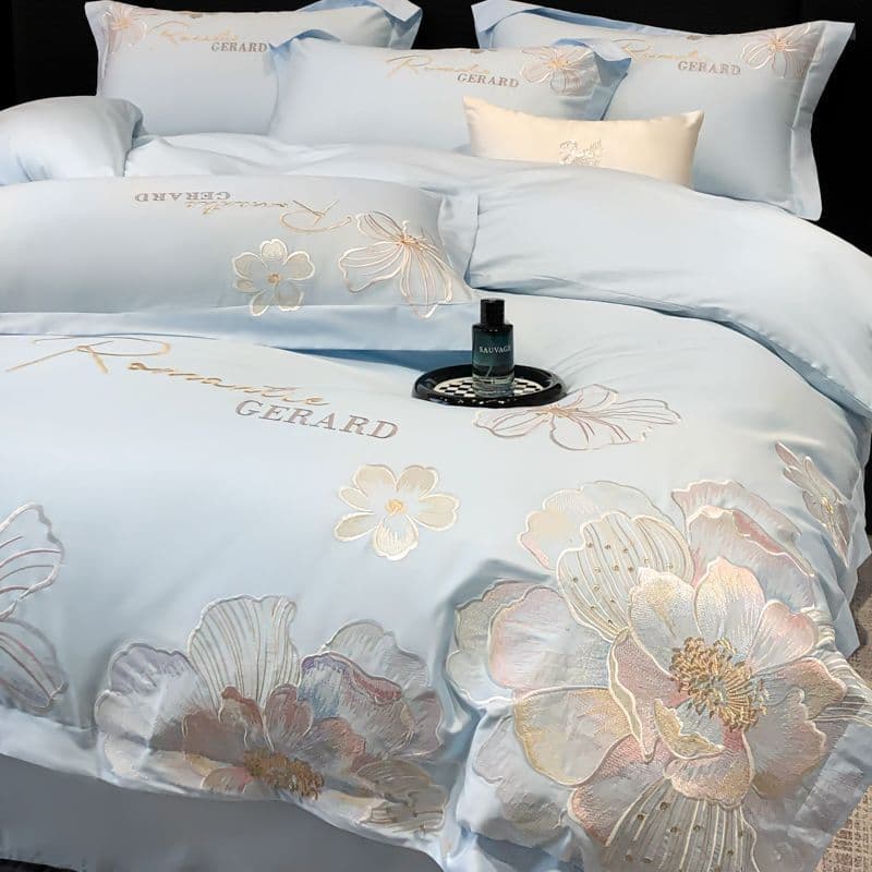 High-End Category A Long-Staple Cotton Four-Piece Set, All-Cotton Embroidered Duvet Cover, Light Luxury Pure Cotton Fitted Sheet, Naked-Sleep Bedding