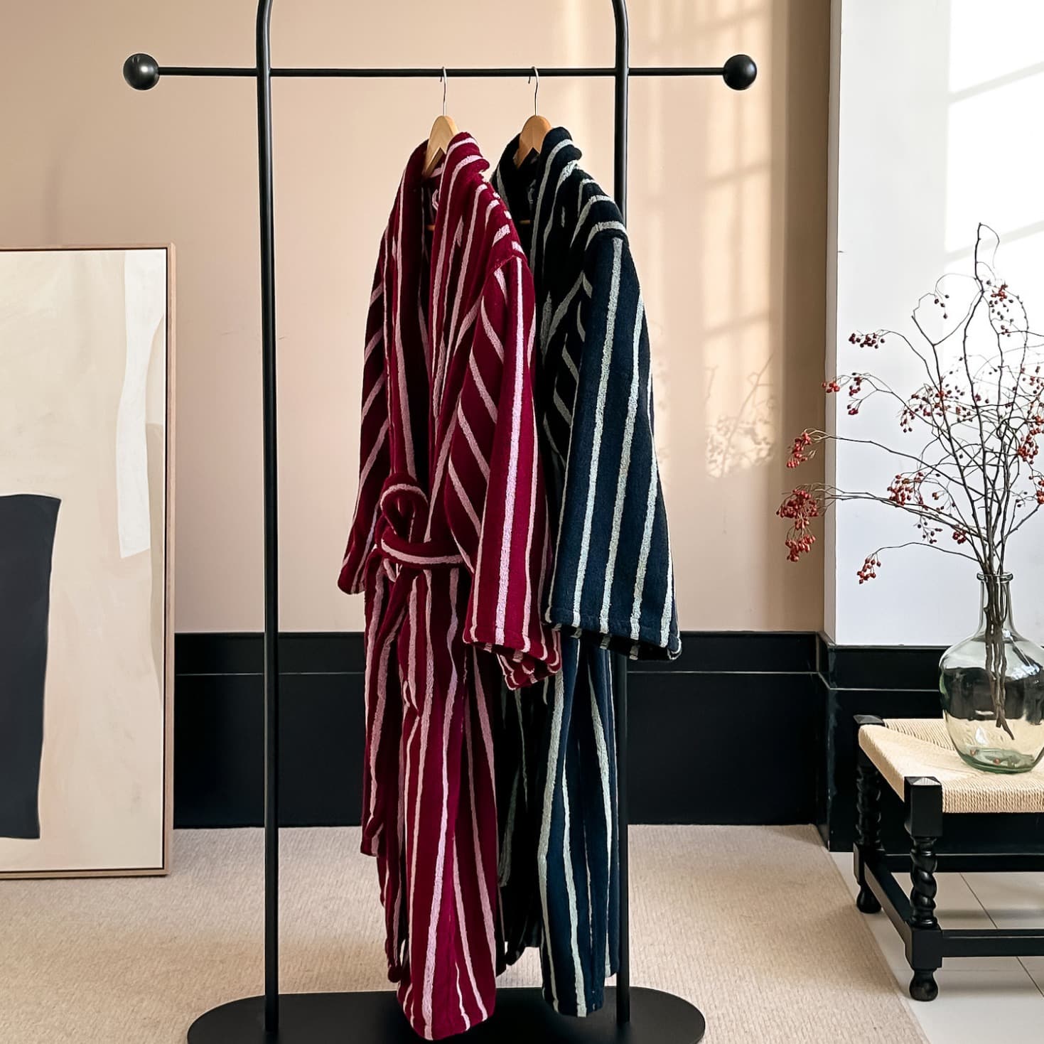 Couple Striped Bathrobe Retro Simple Yarn-Dyed Long-Staple Cotton Bathrobe Pure Cotton Home Couple Bathrobe