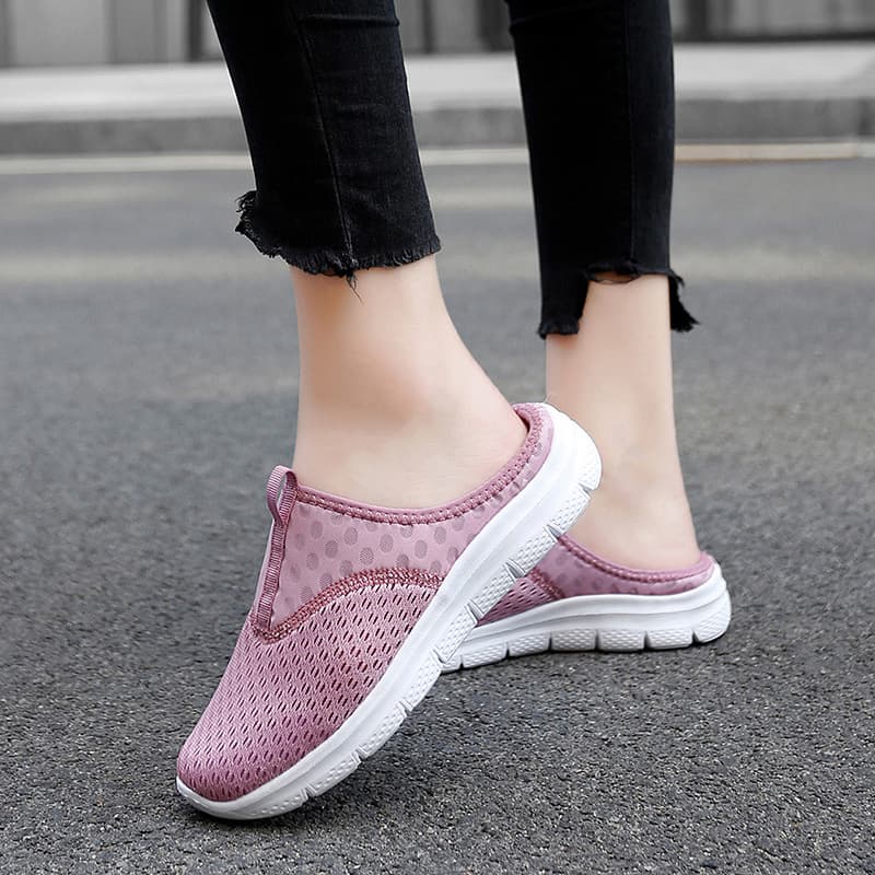 2024 Cross-border Spring/Autumn Large Size Women's Shoes, Half Slippers for Women, Large and Small Mesh Rocking Bottom, Toe-covered Mesh Women's Slippers