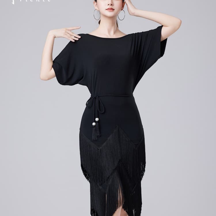Latin dance dress for women, adult new loose professional fringe skirt, plus-size performance outfit, cha-cha dance practice wear.