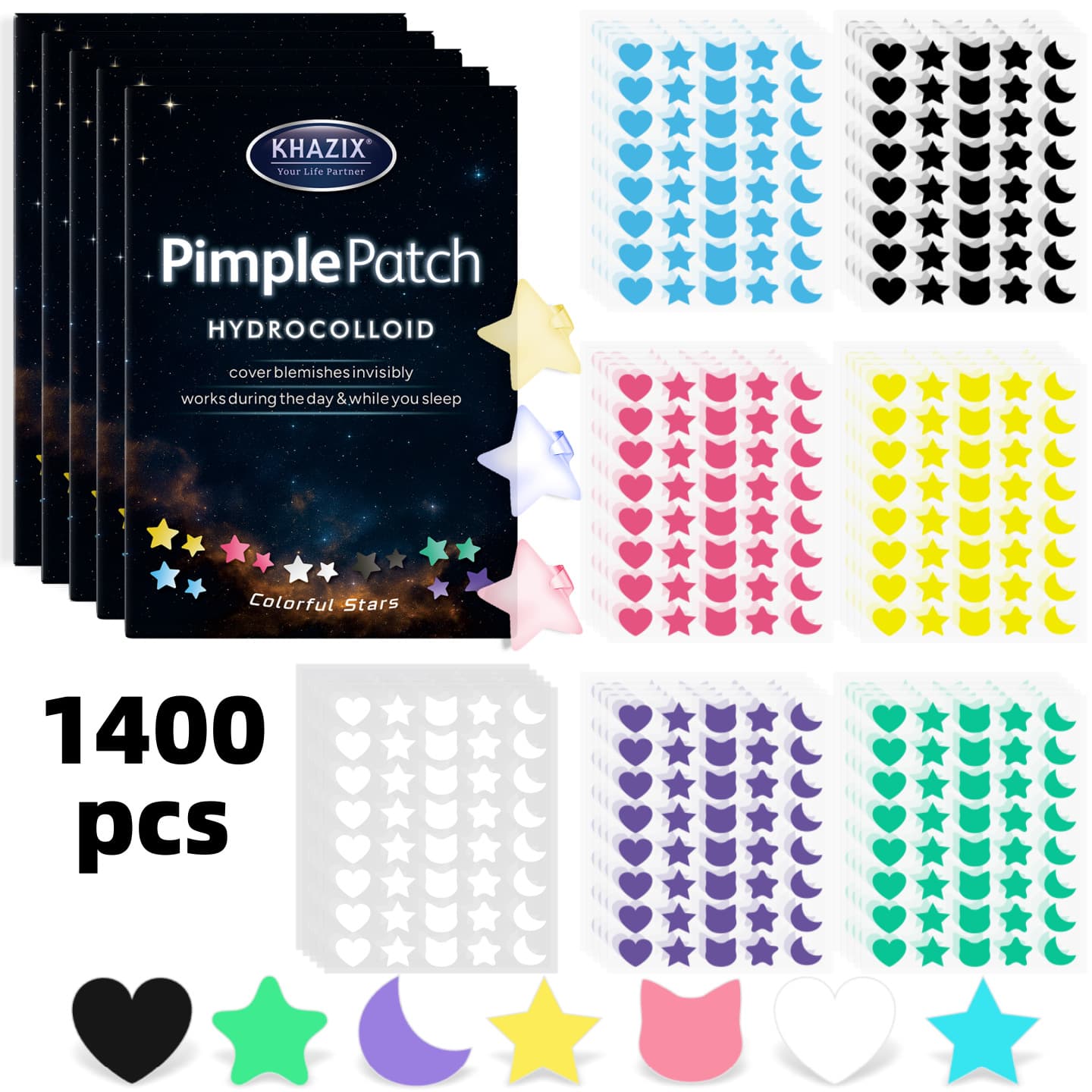 1400pcs Cross-Border Wholesale Cartoon Star Bear Colored Large-Size Acne Patches, Concealing and Invisible Acne Marks