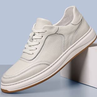 2026 New Summer Men's Shoes White Breathable Soft Sole Soft Leather Casual Shoes, Lightweight Versatile Sports Sneakers