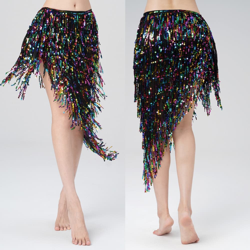 New Belly Dance Practice Outfit Waist Chain Hip Scarf Wrap Skirt Sequin Fringe Shimmy Heavy Work Drum Dance Performance Waist Scarf