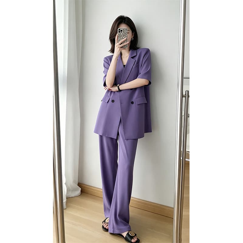 Premium Thin Draped Suit Set for Plus Size Women, Loose Casual Mid-Length Blazer 2533