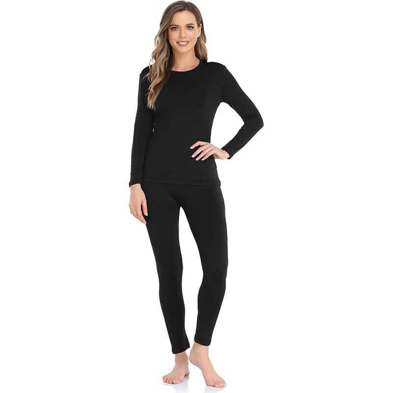 European Size Round Neck Black Men's Women's Amazon Double-Sided Brushed Thermal Underwear Set European American Plus Size