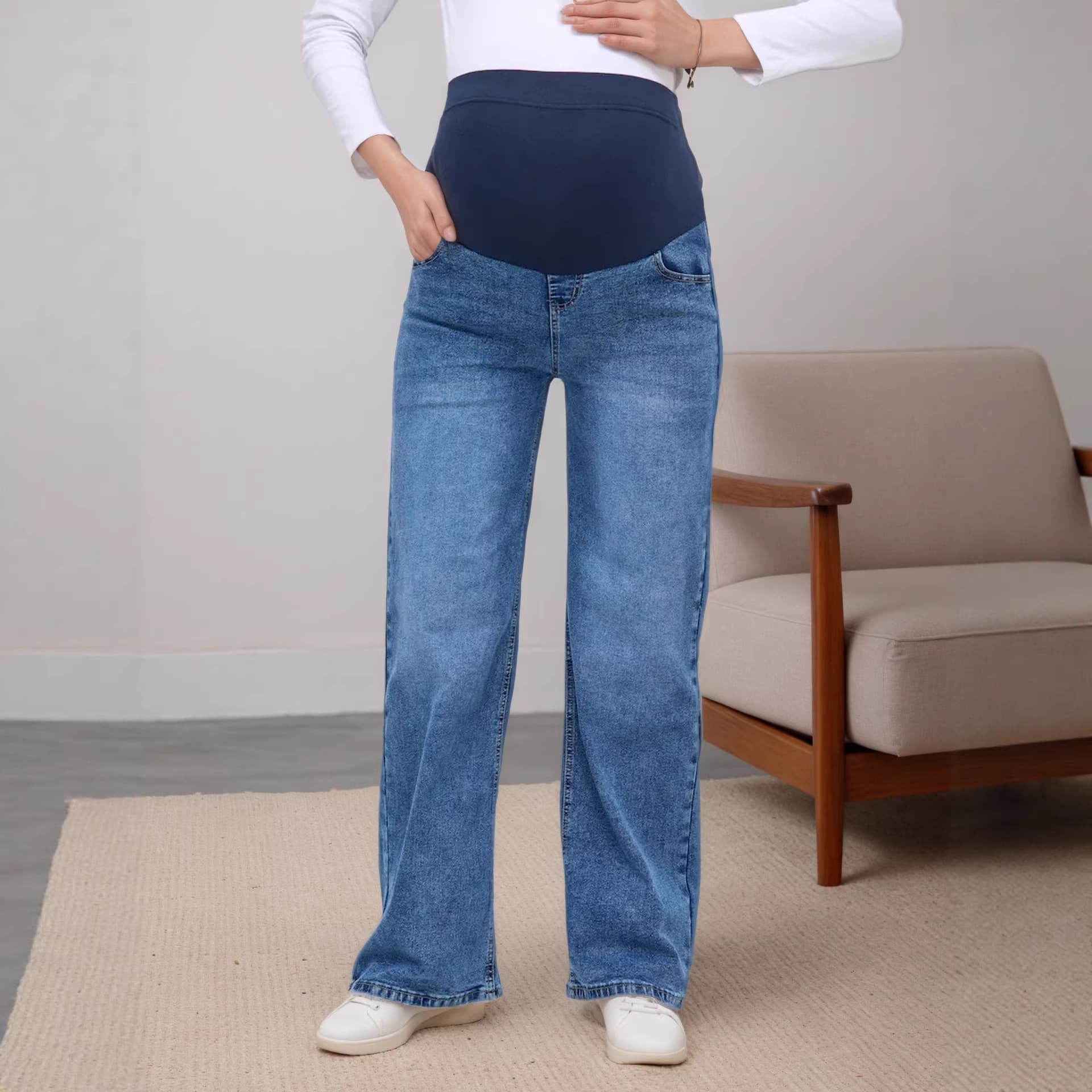 8055 Cross-border New Maternity Belly Support Pants, High-Waist Slimming Straight-Leg Jeans, European and American Fashion Versatile Denim