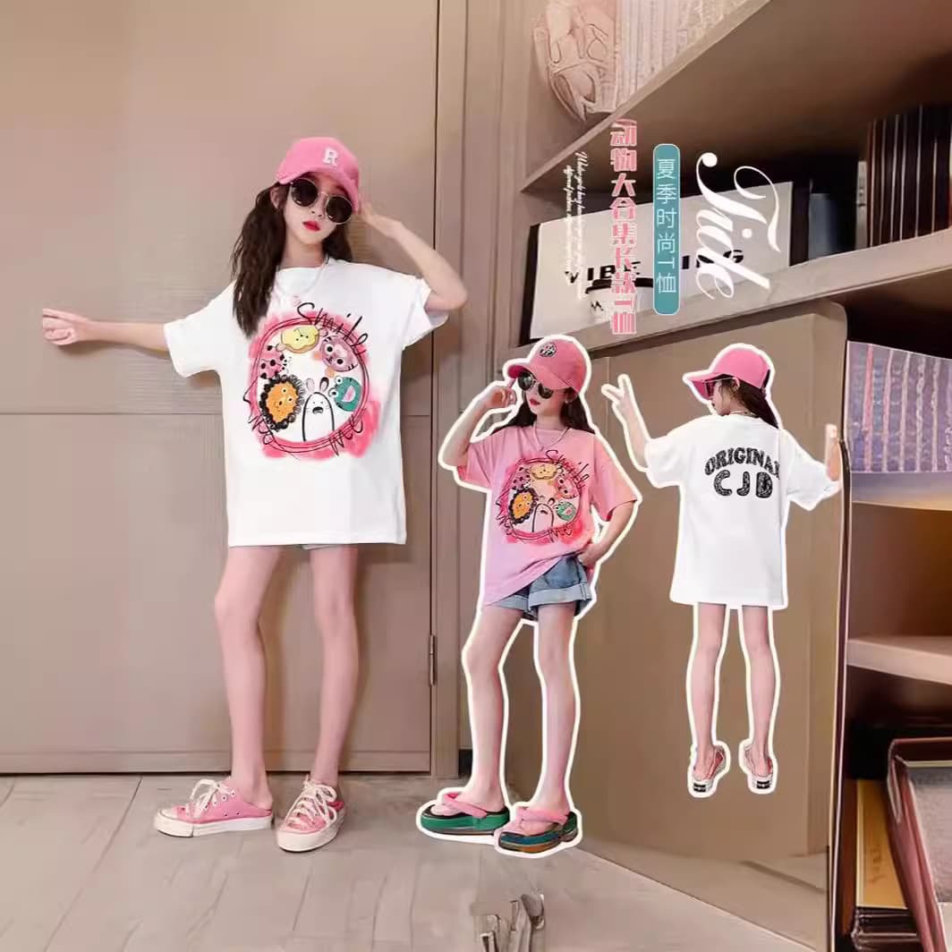 Big girls summer short-sleeved T-shirt girls children's clothing modern half-sleeved pure cotton summer clothes 5 trendy brands 6 top clothes 7 years old 12