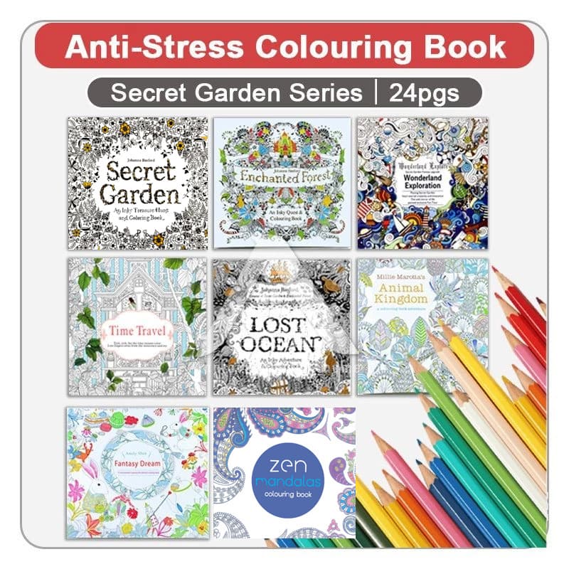 In Stock Cross-Border Secret Garden Coloring Book, Stress Relief Hand-Drawn Coloring Book for Kids and Adults, 24-Page Coloring Book
