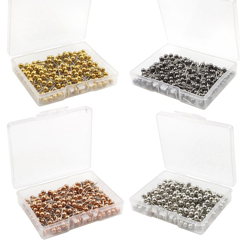Ready stock 4*15mm metallic rose gold thumbtacks, soft board pins, office supplies ball-head pearlescent needles