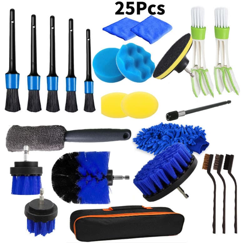 Cross-border hot sale car cleaning tools 25-piece brush details brush car wheel brush suit electric drill brush car wash brush