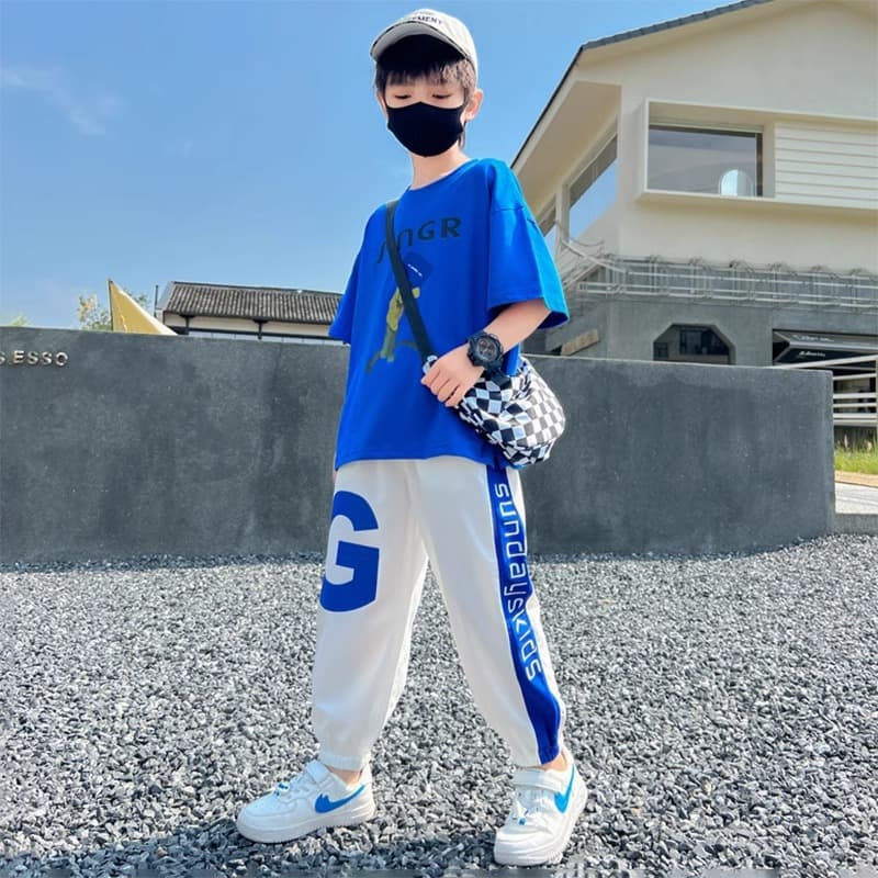 Boys Summer Suit 2025 New Style, Middle and Older Boys Short Sleeve Fashionable Children Summer Sportswear