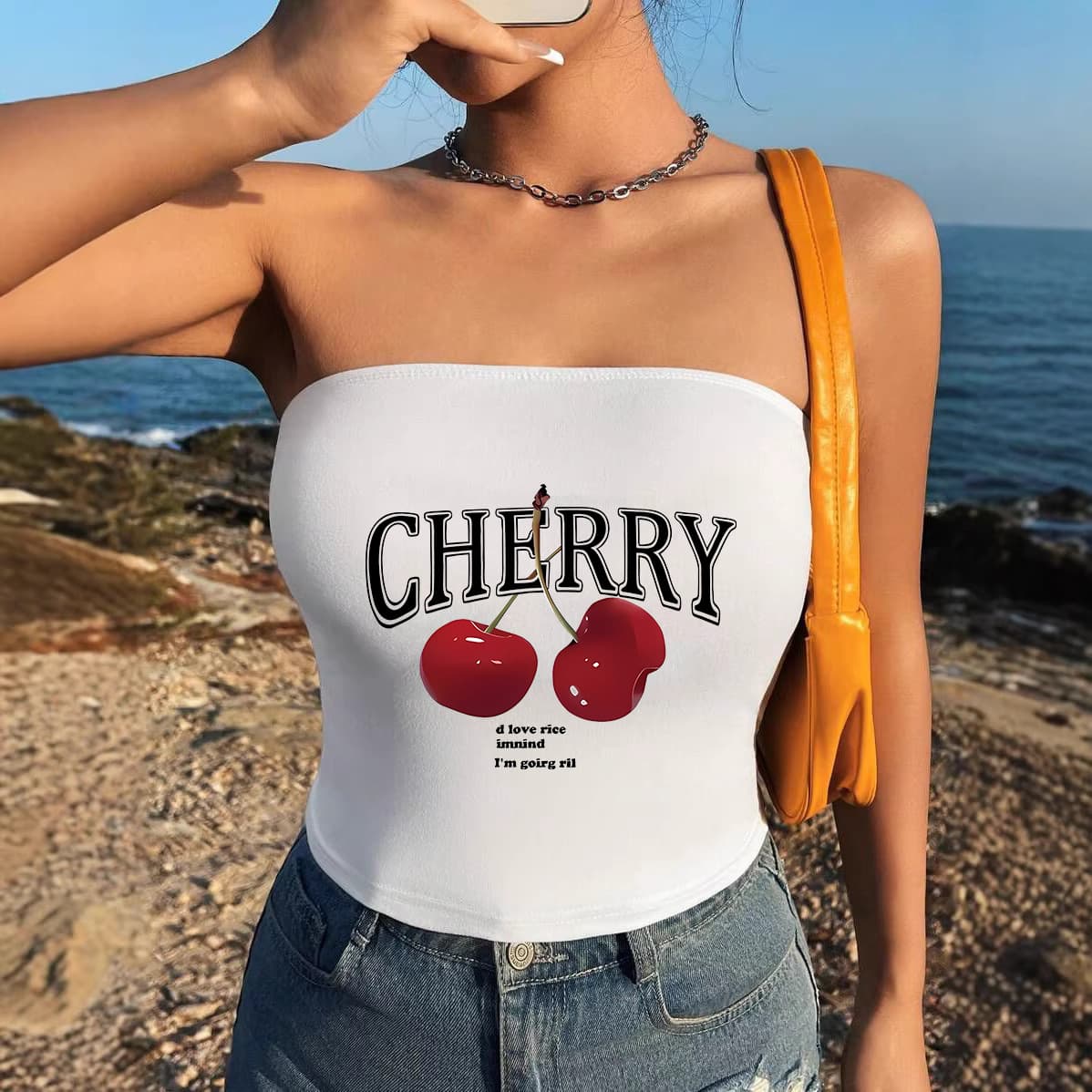 Y2K Cross-Border European and American Crop Top Women's 2026 Summer New Plus Size Stretch Cherry Print Sleeveless Ins Top