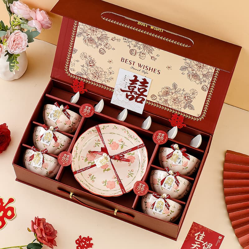 Wedding tableware gift box for best friend, wedding gift, high-looking bowl and plate combination, housewarming gift, ceramic bowl set