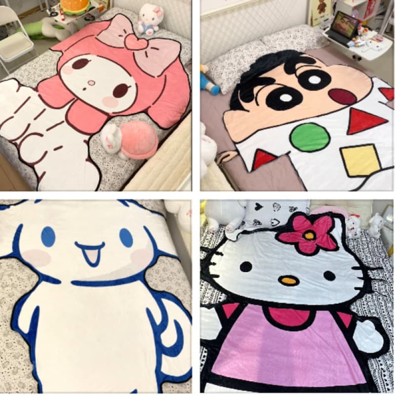 Viral summer Hello Kitty, Crayon Shin-chan, My Melody & Cinnamoroll shaped thin flannel blanket, lightweight