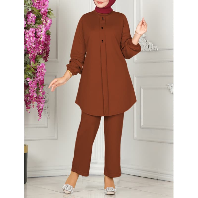 Cross-Border Amazon Hot Selling Abaya Loose Long Sleeve + Wide-Leg Pants Casual Comfortable Set
