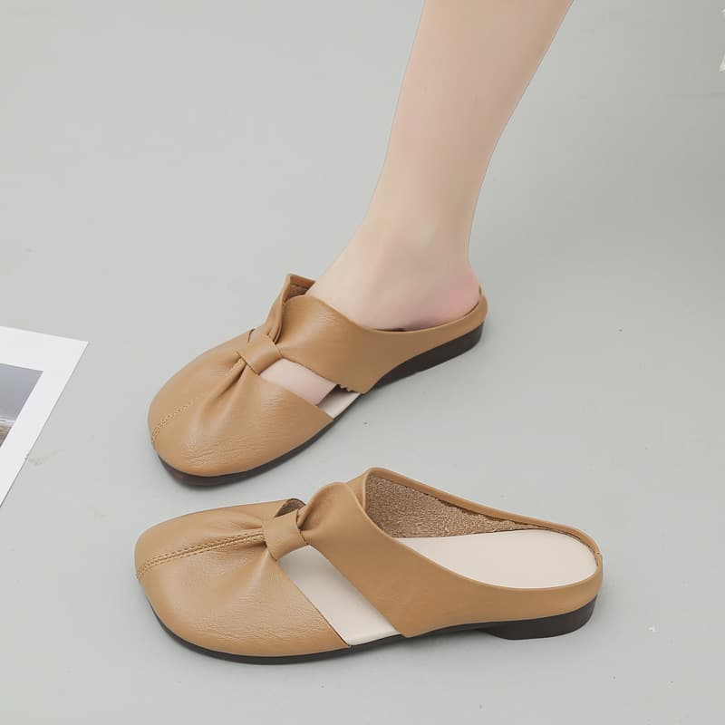 Women's Slippers 2025 Summer New Flat Soft Sole Lazy Shoes Casual Closed-Toe Half Slippers Plus Size Mother Shoes