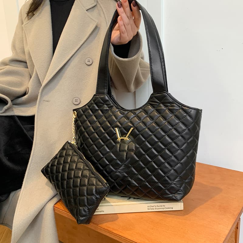 Cross-border foreign trade large bags, 2024 new tote bags, diamond pattern stitch European and American fashionable large-capacity single shoulder bags