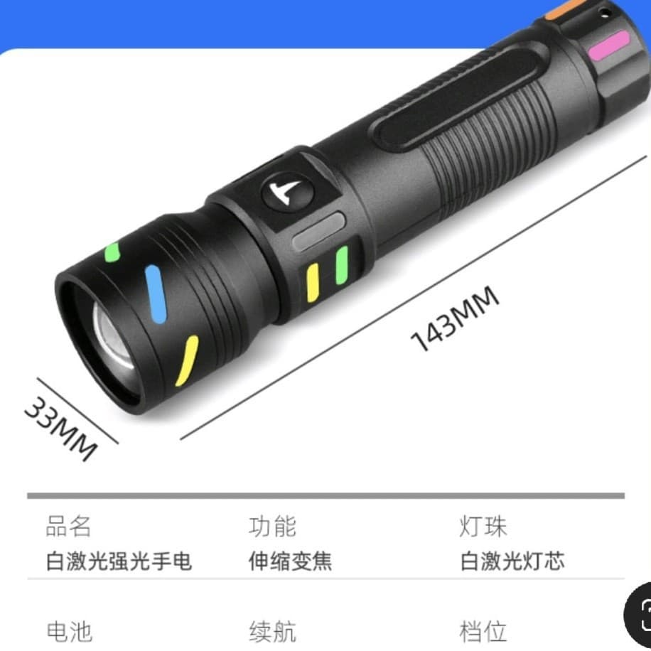 New Cross-border Outdoor Multi-functional LED High-power Flashlight USB Rechargeable Portable White Laser Fluorescent Flashlight