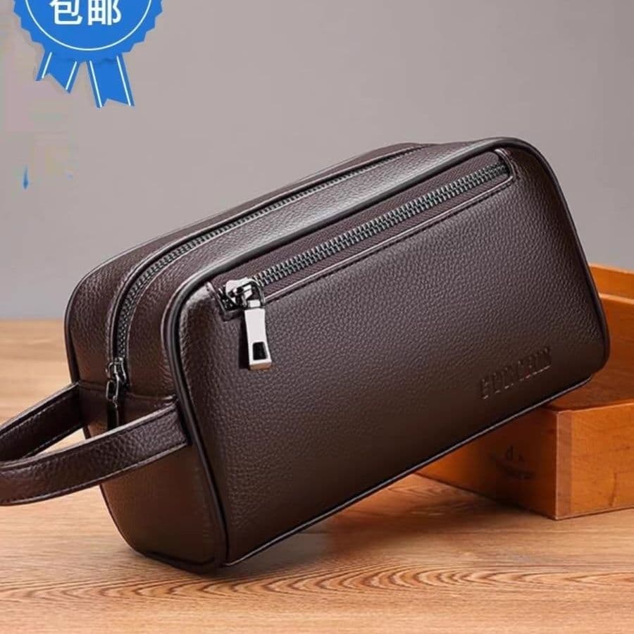 New Men's Clutch Bag Large Capacity Handbag Business Fashion Tote Multi-Pocket Lightweight Soft Leather Simple