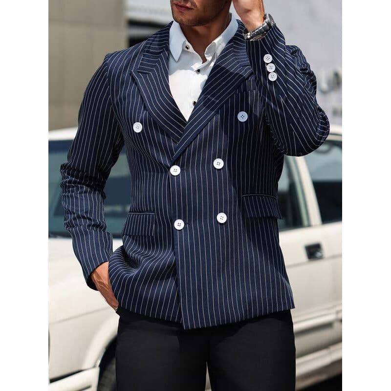 2025 Spring Summer Autumn Winter Men's Notch Lapel Striped Suit Jacket Business Casual Blazer Cross-Border Men