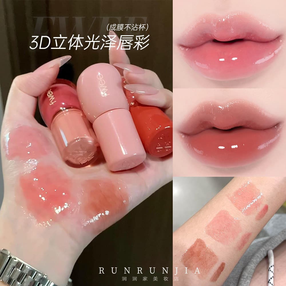 Korean fwee water gloss lip glaze mirror lipstick moisturizing and moisturizing 3D lip gloss pouty lips natural makeup versatile