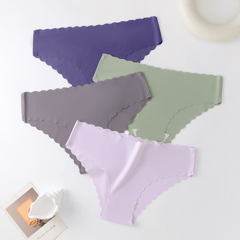 Factory Direct Ice Silk Thong Women's Cotton Crotch Summer Thin Sexy Panties Mid-Waist Wave Edge Bikini