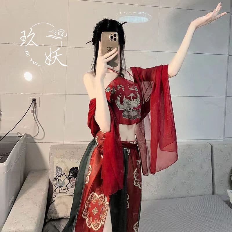 Sexy Innerwear Dance Performance Women's Fashion Ancient Chinese Style Flying Phoenix Female Costume Sexy Hanfu Exotic Dance Show