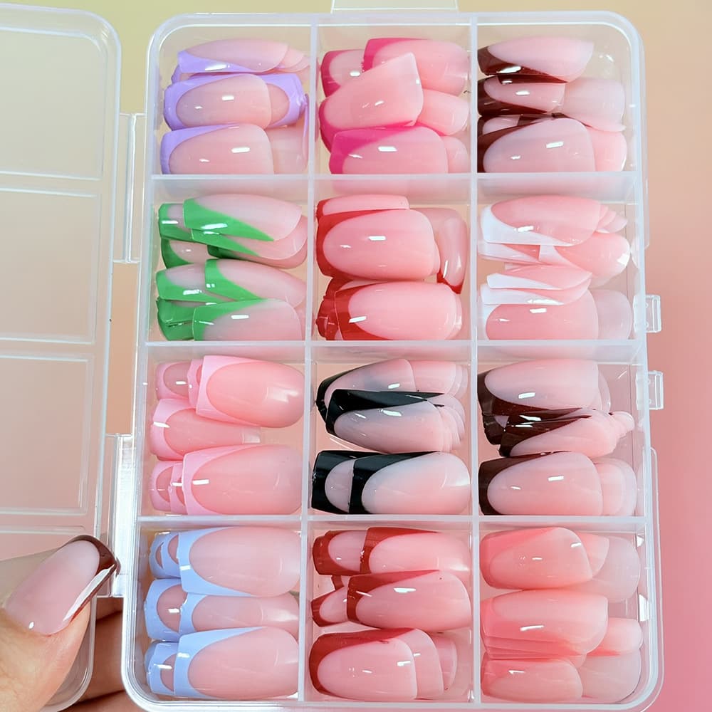 Cross-border 24-grid 576-piece Colorful Wearable Nail Art Collection Simple Solid Color Glossy Matte Removable Fake Nail Tips